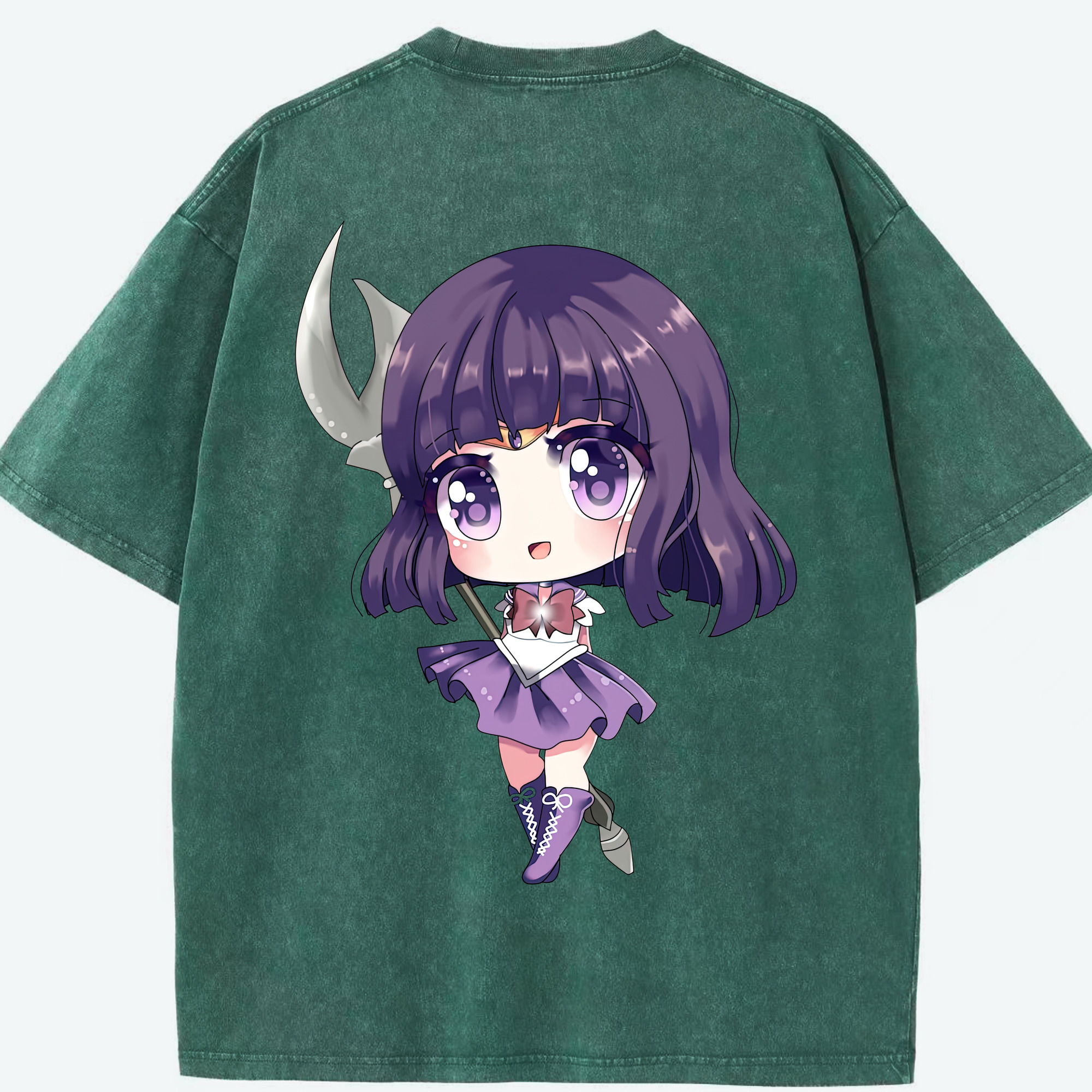 （画像用） 美少女戦士セーラームーン 土萠ほたる Sailor Moon Tomoe Hotaru （セーラーサターン；Sailor Saturn） 綿100% ヴィンテージ風 半袖Tシャツ（背面プリント）
